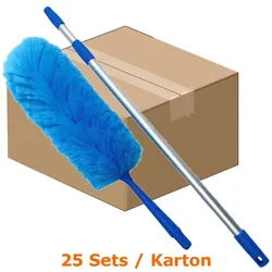 Staubwedel MopKnight Set mit Teleskopstiel Alu 120 cm Karton 25 Sets, Staubwedel aus 100% Mikrofaser, biegsam