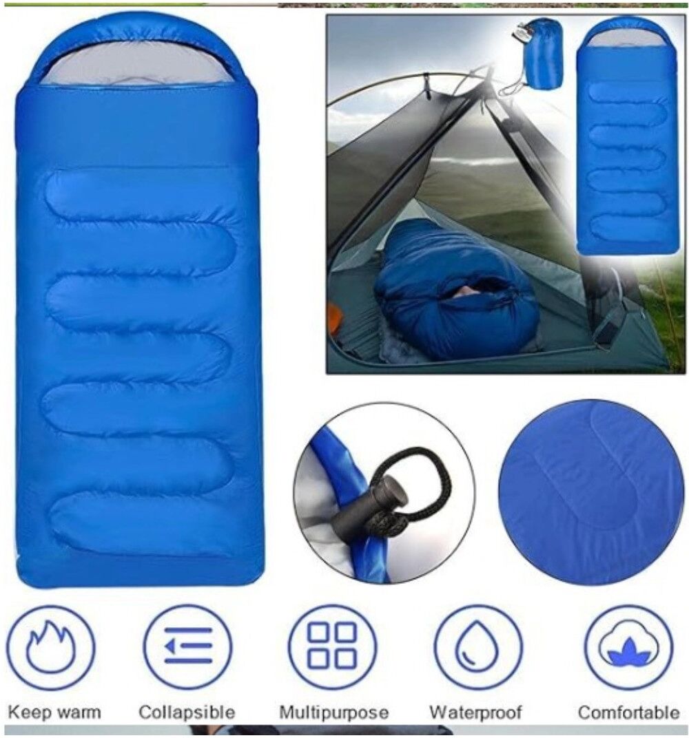 INF Umschlag-Schlafsack für Erwachsene, 180cm Polyester-Winterschlafsack mit dünnem Deckendesign Blau