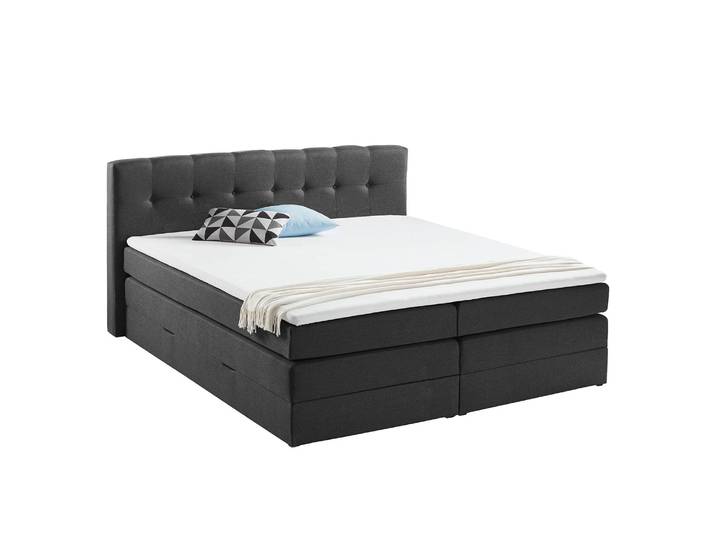Boxspringbett Royal Night 200 x 200cm Strukturstoff Grau/Schiefergrau 2 Bettkästen