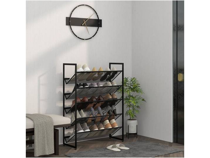 Meuble A Chaussures Noir 5 Etageres Etagere Etroite FloraGrace Pour Entree Ou Salon Gain De Place 72x30x102cm