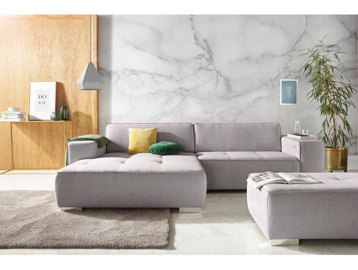Ecksofa, Struktur Fein, Grau 293×172 cm, Federkern, Recamiere Links, Modern, INOSIGN