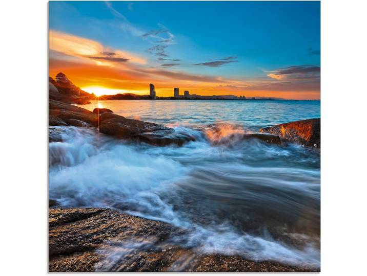 Glasbild ARTLAND Sonnenuntergangszeit am Hua-Hin Strand , blau (farbe bild(er): blau), B:20cm H:20cm, Bilder, Glasbild, in verschiedenen Grössen