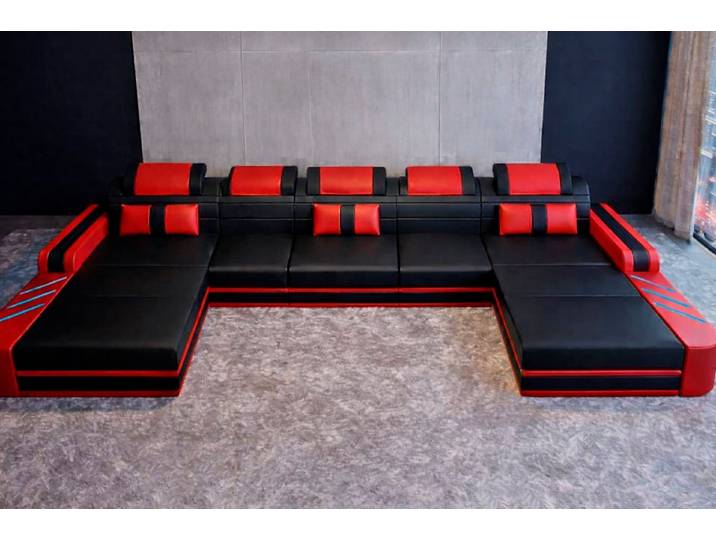 Xlmoebel Wohnlandschaft Luxus Wohnlandschaft Schwarz Rot Halbleder Modernes Sofa Sofort, Wohnlandschaft 1 Teile, Hergestellt in Europa