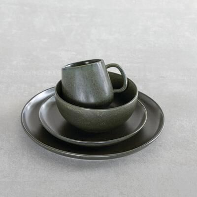 Fortessa Sound Stoneware, 16 Piece Dinnerware Set (Service for 4), Forest - 16 Piece Dinnerware Set