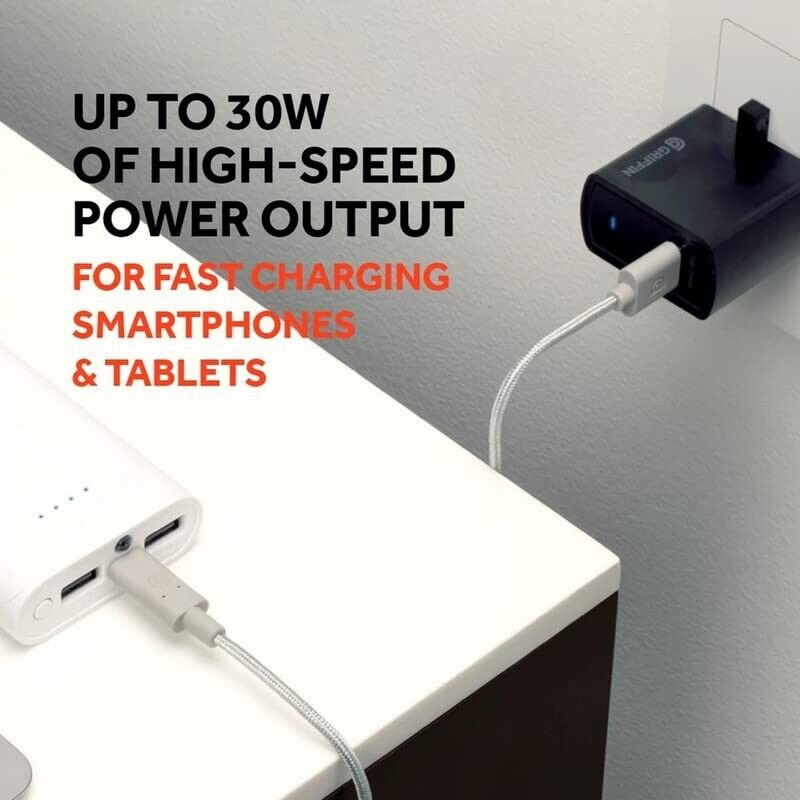 Griffin GP-152-BLK-UK Dual-Port Wall Charger (USB-C 15W + USB-A 18W), UK Plug, Black