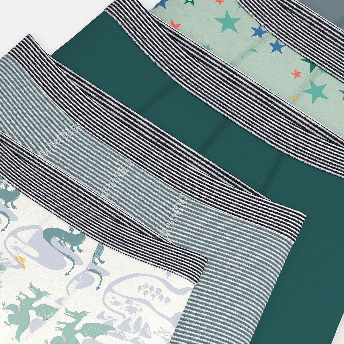 PETIT BATEAU Lot de 5 boxers en coton, 2 unis, 1 rayé, 2 imprimés