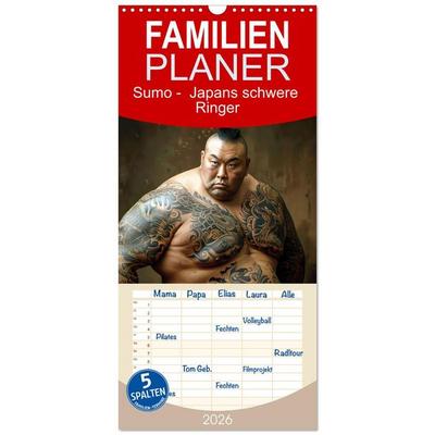 Familienplaner 2026 - Sumo - Japans schwere Ringer mit 5 Spalten (Wandkalender, 21 x 45 cm) CALVENDO