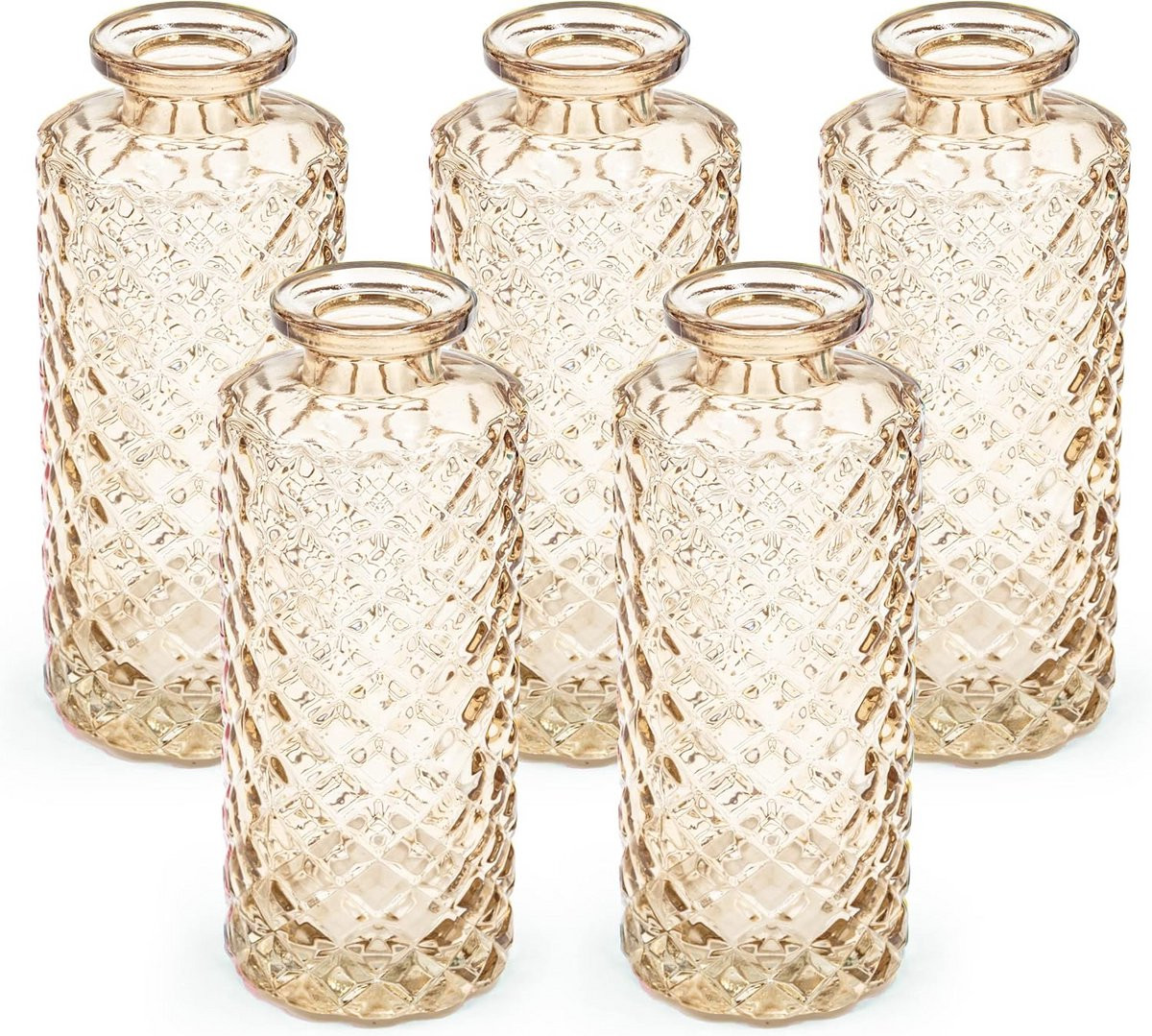 Set van 5 kleine glazen vazen in taupe voor moderne decoratie
