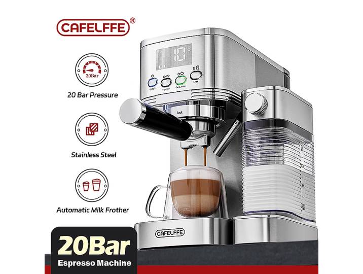 Cafelffe Machines à expresso entièrement automatiques Mousse de lait automatique Café moulu Acier inoxydable Machine à cappuccino Cafétéria 20Bar