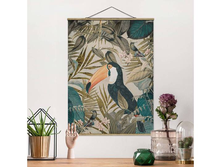 Tableau déco Collage Toucan Tissu Multicolore 100 x 134cm