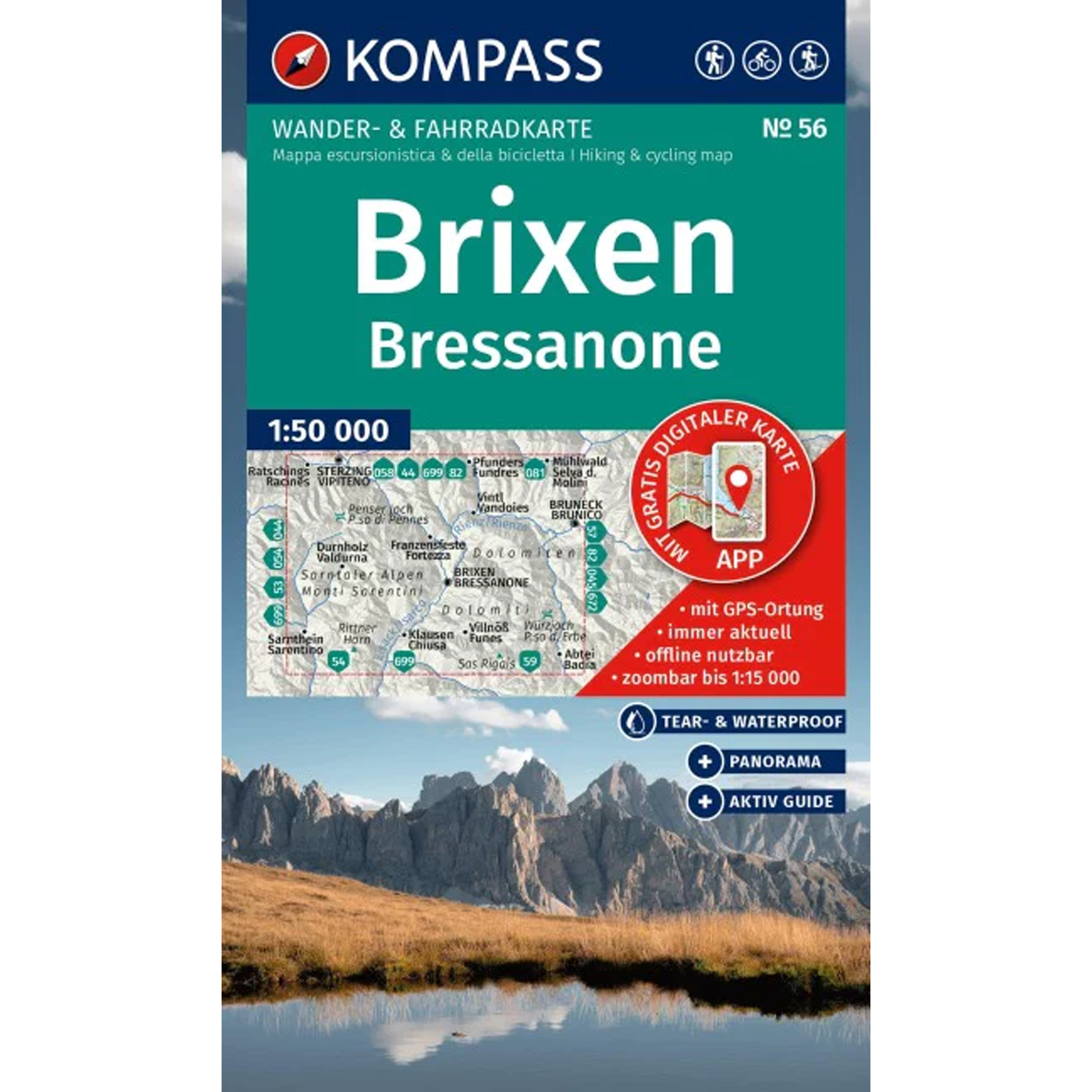 Kompass Verlag WK 56 Brixen - Bressanone Topografische Karten tuerkis
