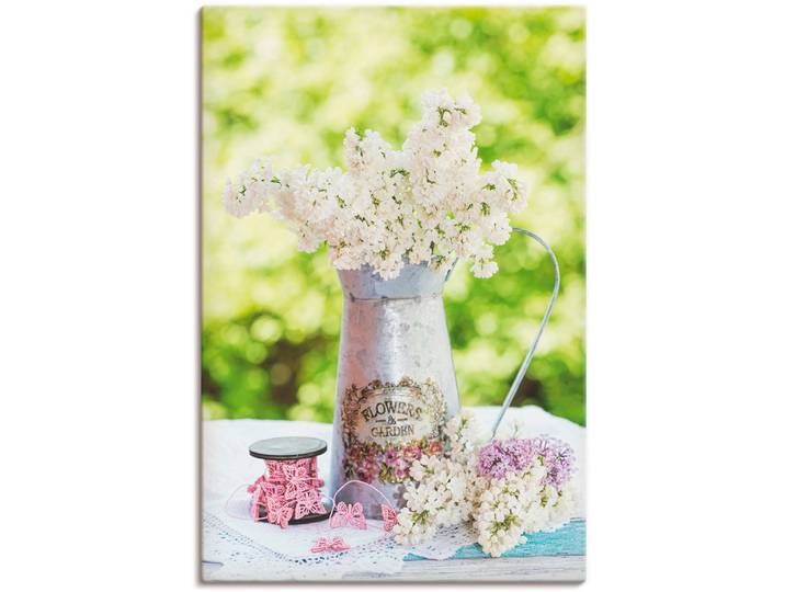 Leinwandbild ARTLAND Flieder und Shabby Chic Stillleben , grün (farbe bild(er): grün), B:20cm H:30cm, Bilder, Leinwandbild, auf Holzrahmen gespannt
