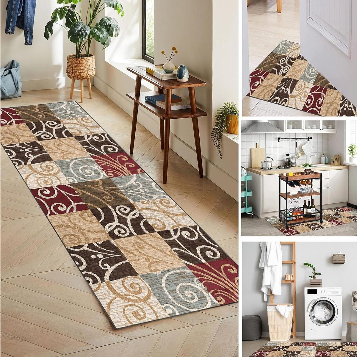 Gangloper Abstract Vloerkleed Loper van Polyester, Wasbaar, 100 x 180 cm