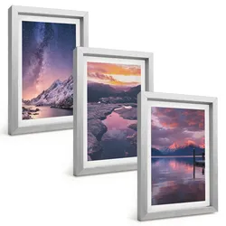 BILDER SET 3er Set - 20x30 cm Silberner Rahmen - Berge, Wasser, wunderschöne Landschaften
