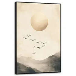 LEINWAND Bilder mit Rahmen - Landschaft - Japandi - Vogel - 90x140