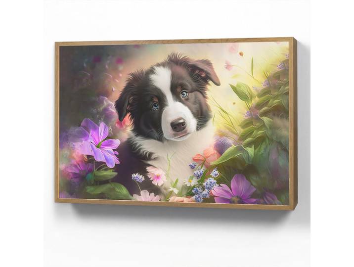 OnlyWow Nachttischlampe MIT Akku Welpe - Sonne - Blumen - Natur - Border Collie - Hund 100x70 cm, Violett, Rechteckig, LED integrated, 100x70x8 cm, Lampen & Leuchten, Innenbeleuchtung, Nachtlichter