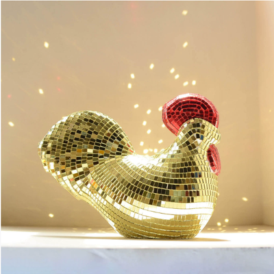 Multisell Products Hub Disco Ball Rooster Chicken Mirror Ornament, Party Decoration, Birthday Gift Sculpture golden