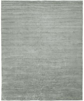 KALATY Modern Blue Hand-Knotted Wool & Viscose Area Rug