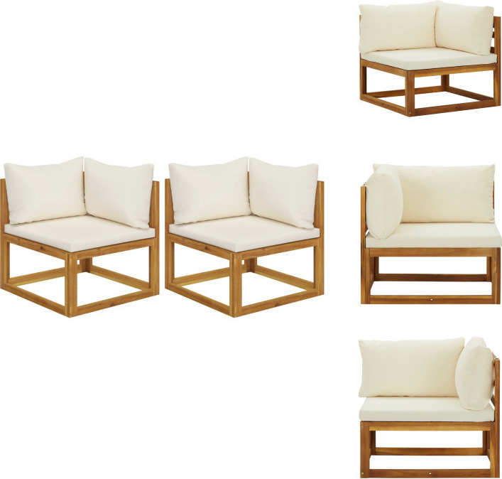 vidaXL Modulare Ecksofas 2 Stk. mit Auflagen Cremeweiß - Gartensofaelemente