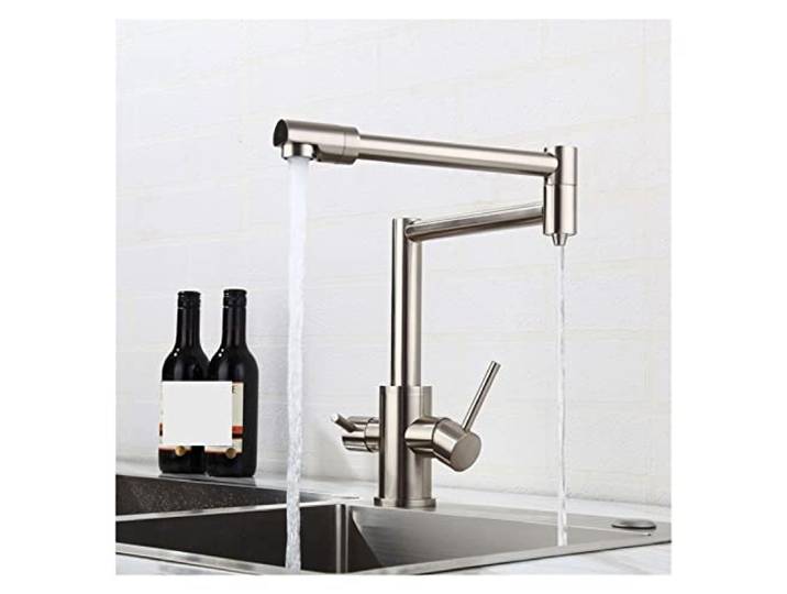 Küchenarmatur, Mattschwarzer Küchen-Klapphahn mit reinem Wasser, kalt, heiß, Küche, modernes Trinkwasser, 3-Wege-gefilterter Wasserhahn-Mischer(Brushed Bickel Short)