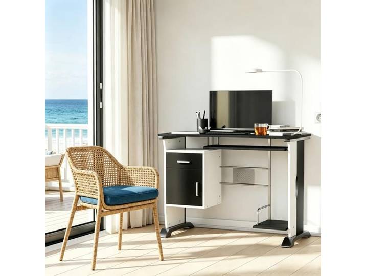 Bureau - Design contemporain - Rangements intégrés - MDF & métal époxy - 100x52x75 cm