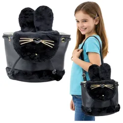 Kinderrucksack Plüschohren Verstellbarer Riemen Schwarz 22cm 4L