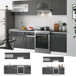 Vicco Küchenzeile Küchenblock Einbauküche Raul Weiß Anthrazit Hochglanz 240 cm modern grifflos Küchenschränke Küchenmöbel