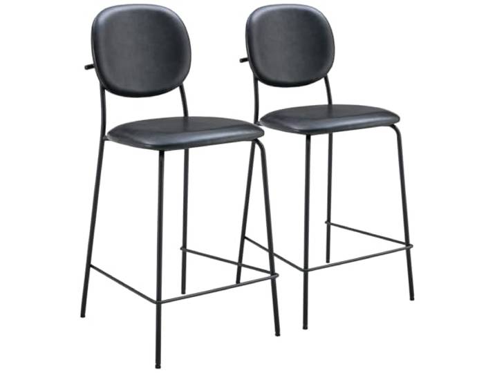 Happy Garden 2er Set Barhocker Edmond aus schwarzem Kunstleder, Schaumstoffpolsterung, Beine aus schwarzem Eisen - Perfekt, um jedem Raum einen eleganten Touch zu verleihen.
