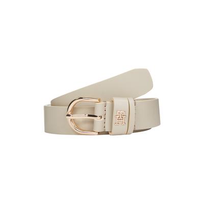 Ledergürtel TOMMY HILFIGER "ESSENTIAL EFFORTLESS 2.5 cm breit GOLD", Damen, Gr. 115, weiß (sugarcane), Rindsleder, unifarben, Gürtel Ledergürtel, Logoemblem, weiche Haptik, ovale Einfachdornschließe