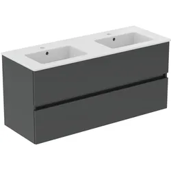 Ideal Standard Möbelpaket Eurovit+ m.WT 121cm Weiss u.Schrank 120cm 2Ausz. Hgl.grau lackiert, R0576T R0576TI