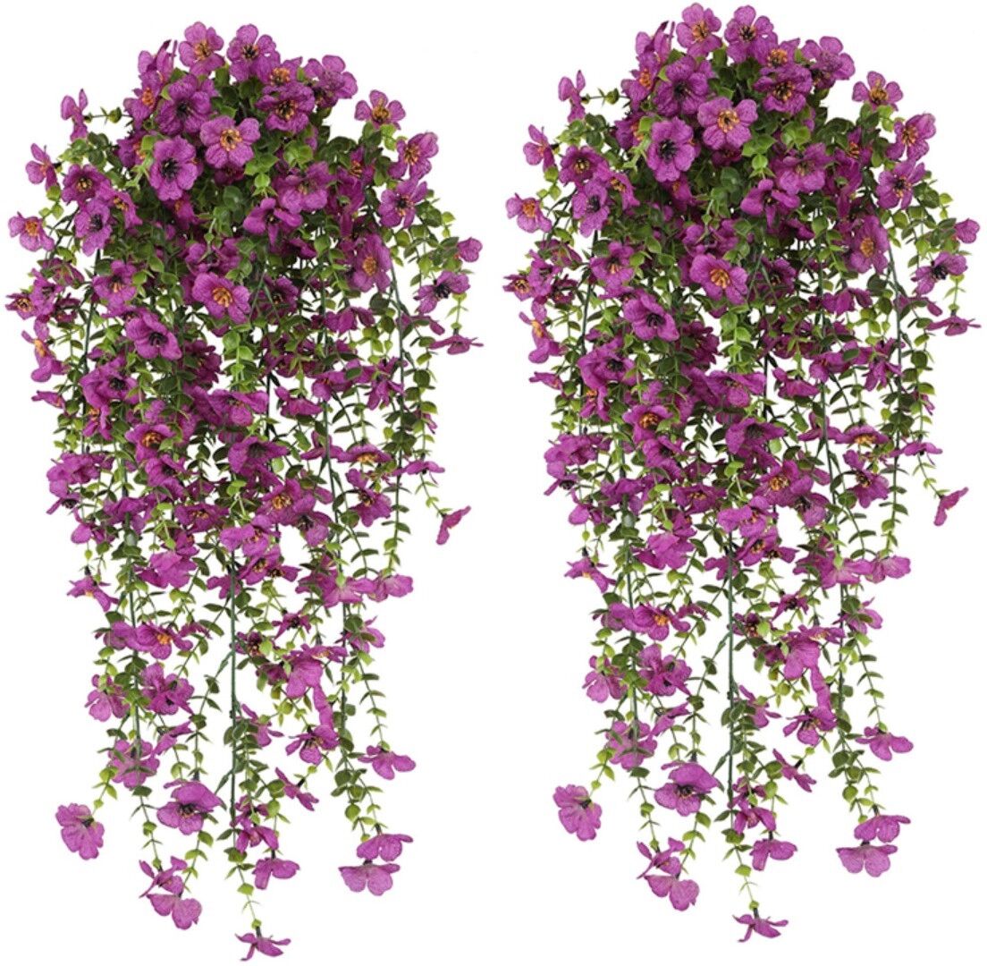 INF Violett-grüne Eukalyptus-Ranke Künstliche Blumen (2er-Pack) – Realistische Seidenblume und Kunststoff, Hängende Dekoration Rot
