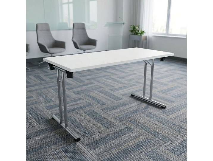 Klapptisch Mdd 139x69.5 cm, Weiss/Verchromt, Rechteckig, Neu - Perfekt für Meetings
