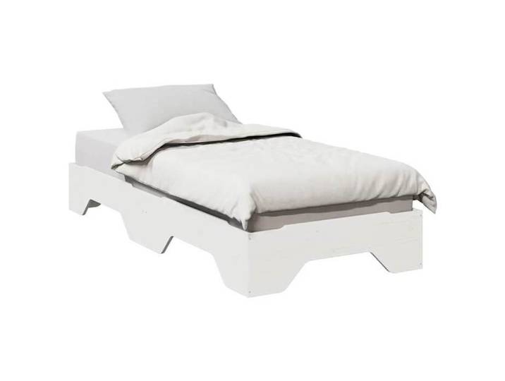 Cadre de lit empilable en bois - - 90x190 cm - Blanc - Bois massif - Sommier à lattes - Design empilable
