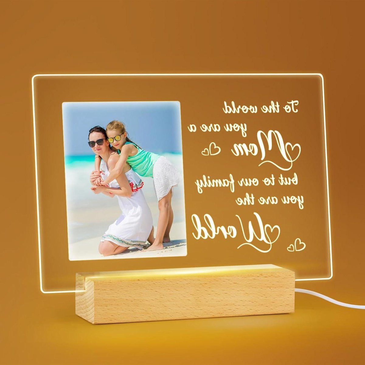 Gepersonaliseerde Acryl Fotolijst met Nachtlampje Basis - Transparant - 15,2 x 22,1 cm