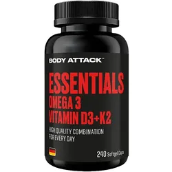 Body Attack - Essentials Omega 3 + D3 K2 - 240 Kapseln