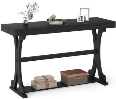 Costway Narrow Console Table Vintage 52 Inch Long with Open Storage Shelf-Black