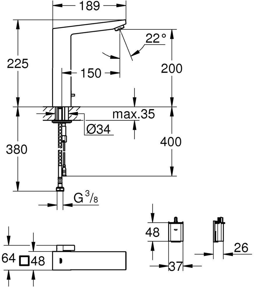 Grohe Eurocube E Infrarot-Elektronik für Waschtisch mit Mischung