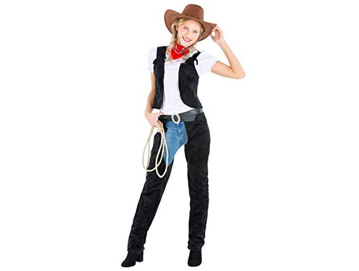 dressforfun Dameskostuum Cowgirl Prachtig, brutaal cowgirl kostuum incl. halsdoek (L nr. 300561)