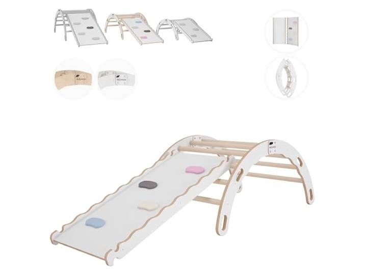 MAMOI® Kletterbogen mit Rutsche, Kletterdreieck, Klettern, Klettergerüst aus Holz, Holzbogen, Rutschbrett für Spielplatz, Klettergerüst Indoor