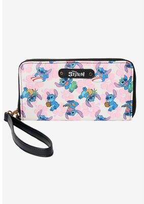 Women's Disney Stitch Wallet All-Over Character Print Zip Around Wristlet by Disney in Pink