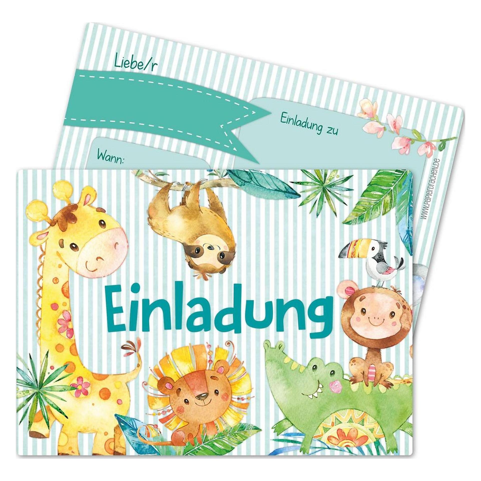 Papierdrachen 12 Einladungskarten zum Geburtstag - Afrika Tiere (12 Stk.) (B224-001-012)