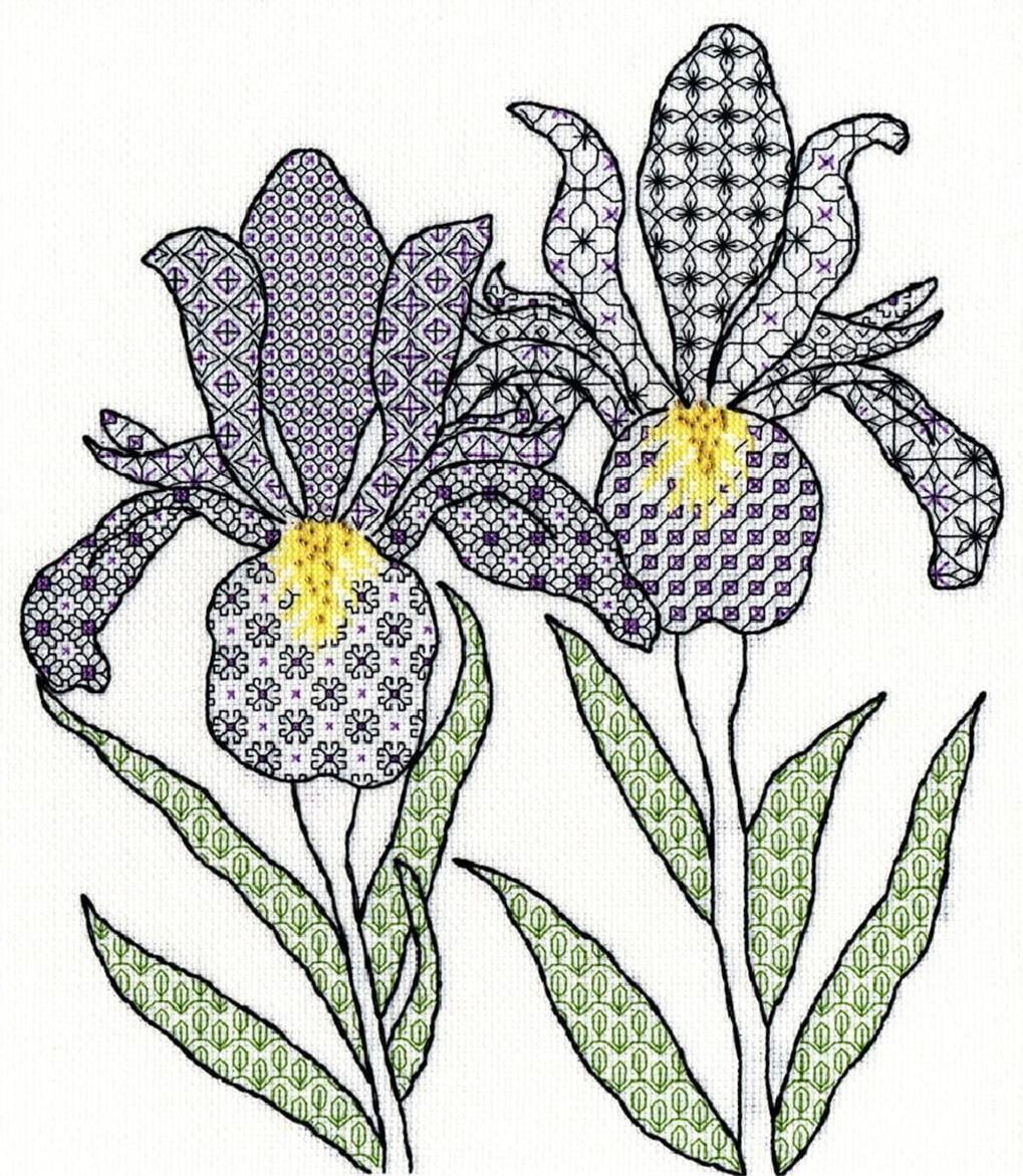 Bothy Threads Blackwork kruissteek-set Iris, telpatroon, 30 x 33 cm