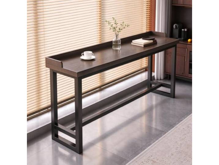 Hoher schmaler Küchenbartisch, Industrieller rechteckiger Bartisch Schmaler Sofatisch mit Metallrahmen, schmaler Konsolentisch für die Küche(Oak(Single layer),47.2 Lx11.8 W)