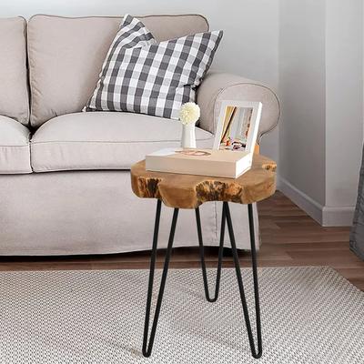 "Greenage Round Teak Wood End Table with 3 Hairpin Table Legs - 15.5"" x 15.5"" x 20"" H"