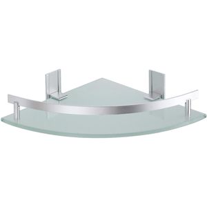 MSV Duschablage Tabarca Bad Regal, verchromt, zum Kleben, Eckablage, Aluminium&Glas, 25 x 5,8 cm