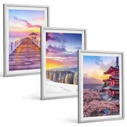 BILDER SET 3er Set - 40x60 cm Silberner Rahmen - Romantische Himmelslandschaften
