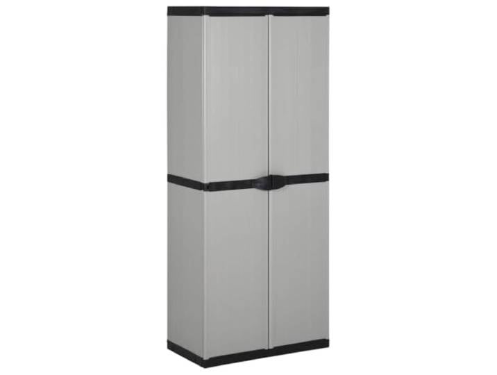 KGHFDVB Garten-Lagerschrank mit 3 Böden Grau und Schwarz 68x40x168 cm Robust aus PVC und PP, wetterfest für Terrasse, abschließbar, kompaktes Design