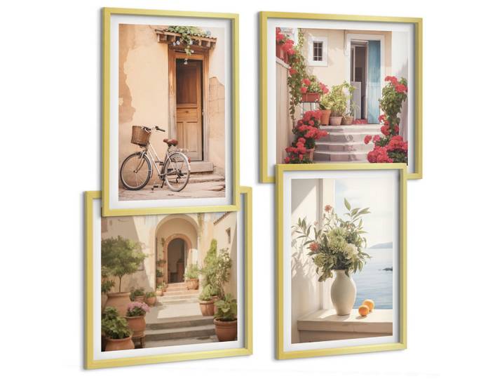 Tulup Bilder SET 4er Set - 50x50 cm & 40x60 cm Goldrahmen - Charmante Küstenstraßen, Goldfarben, Kunststoff, Rechteckig, 50x50 cm, Fotografie, Bilder & Rahmen, Bilder