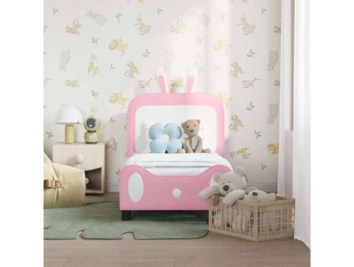 KTHLBRH Rechteckiges Bettgestell, Rosa, 70 x 140 cm, für Kinder Technisches Holz, PU-Schaum, Lattendesign, solide Unterstützung