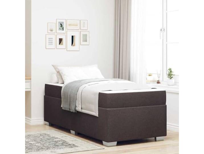 Atmungsaktiver Stoff Holzwerkstoff Modernes Design Bettgestell mit Matratze Bettrahmen mit Matratze Dunkelbraun 100x200 cm Stoff Bettgestell mit Taschenfederkernmatratze Lattenrost Modernes Einzelbett